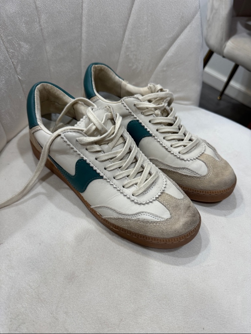 Women’s Dolce Vita White & Teal Leather Sneakers